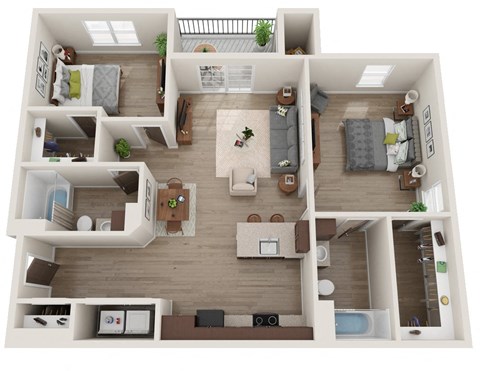 Floor plan for 2 beds, 2 baths, 1181 sqft